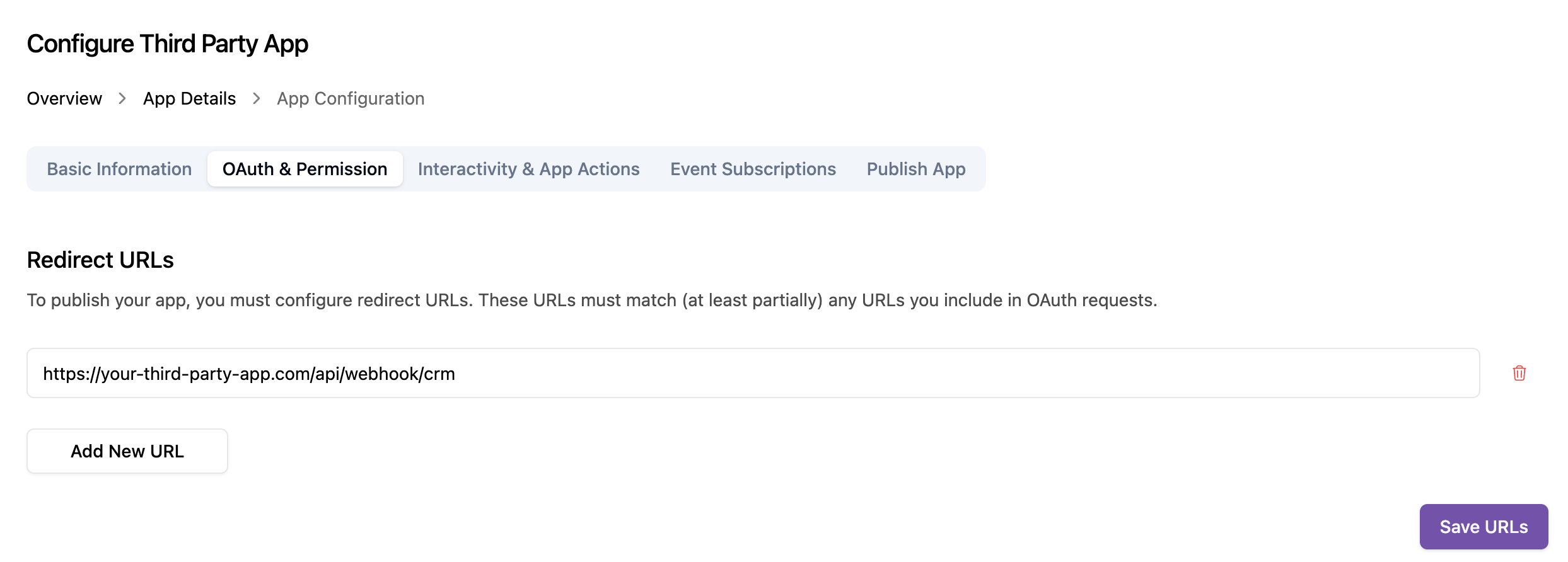 OAuth & Permission tab showing Redirect URLs and Permission Scopes